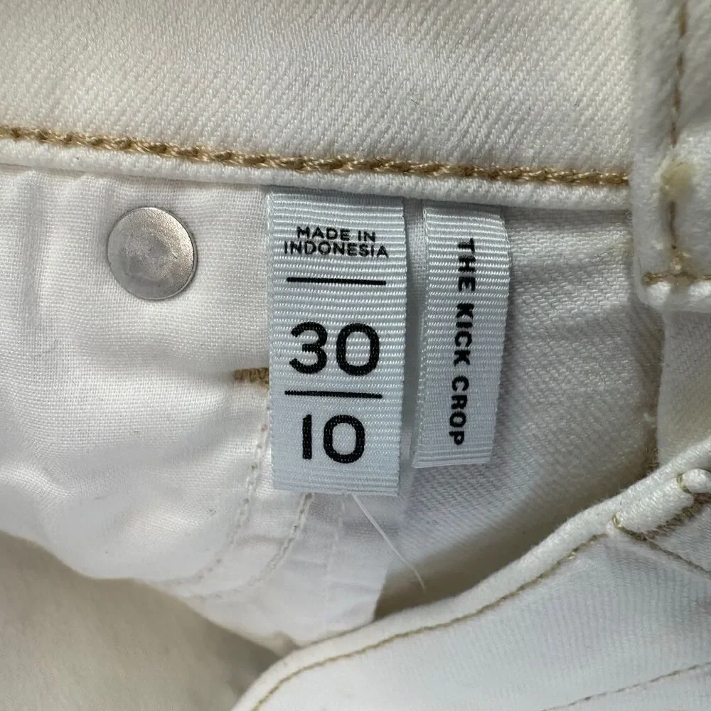 LOFT Jeans Pants Women 30/10 White The Kick Crop High Rise Regular Fit Flare NWT